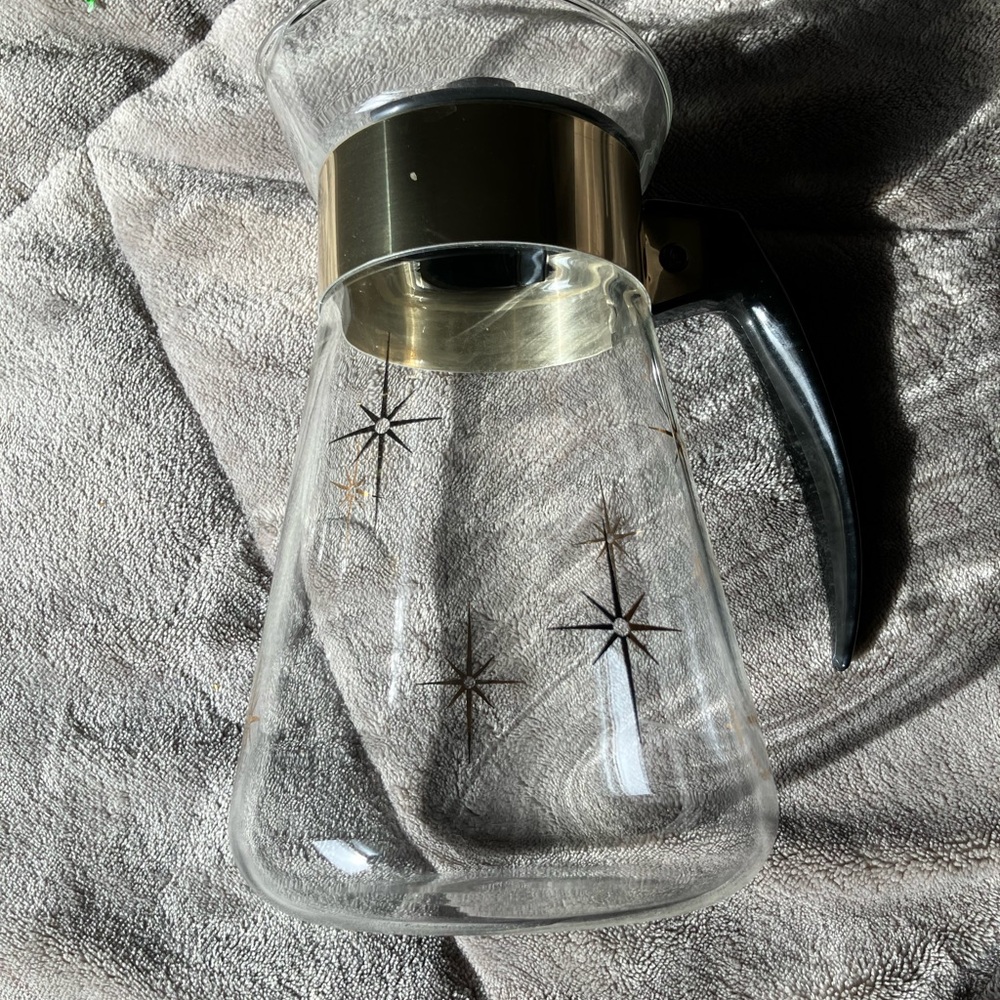 Vintage Corning Atomic Starburst Glass Coffee Tea Carafe Pitcher 6 cup with Lid - Picture 8 of 8